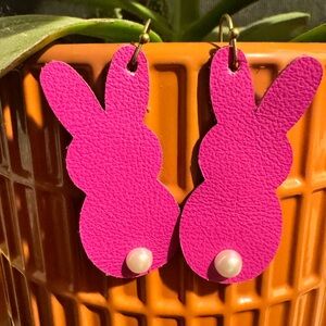 Pink Bunny Leather Earrings